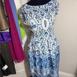 Studio M Blue and White Patterned Midi Dress